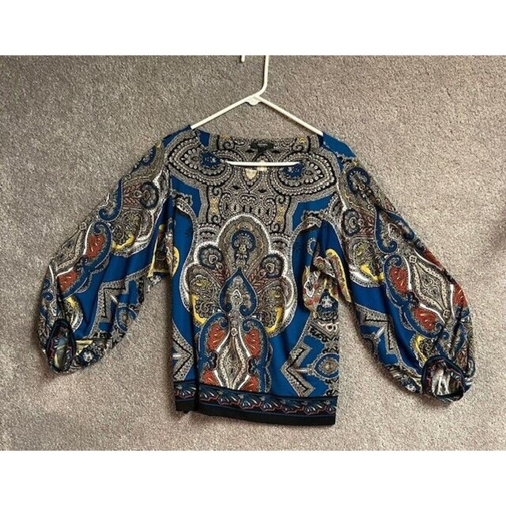 Alfani Blouse Petite Large Paisley Boho Whimsigoth Fairycore Balloon Sleeve Y2K